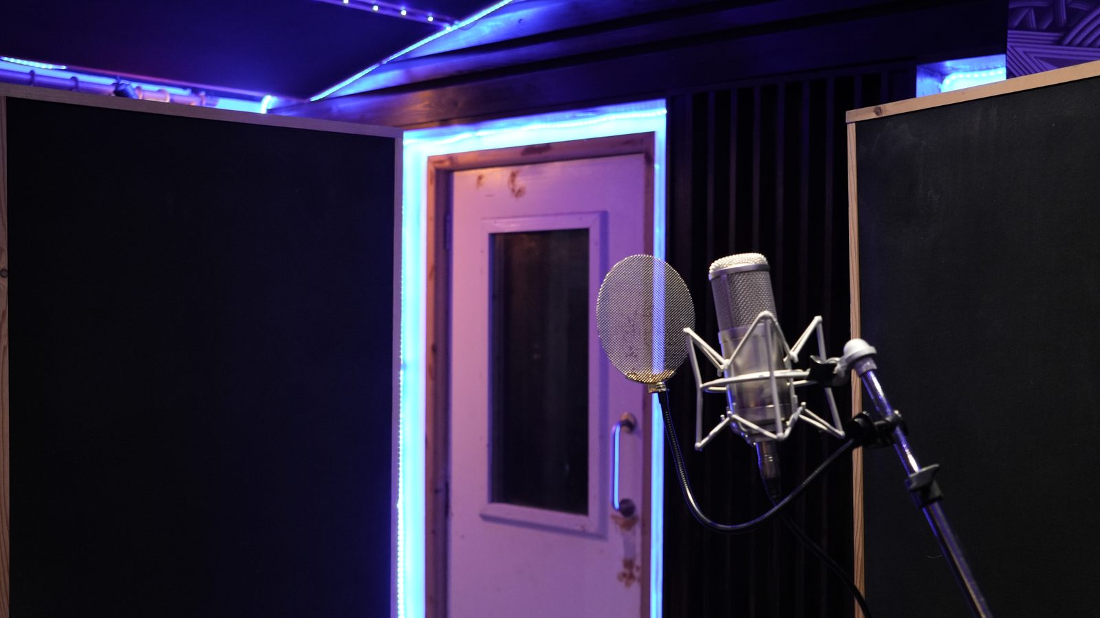 Vocal booth, blue neon